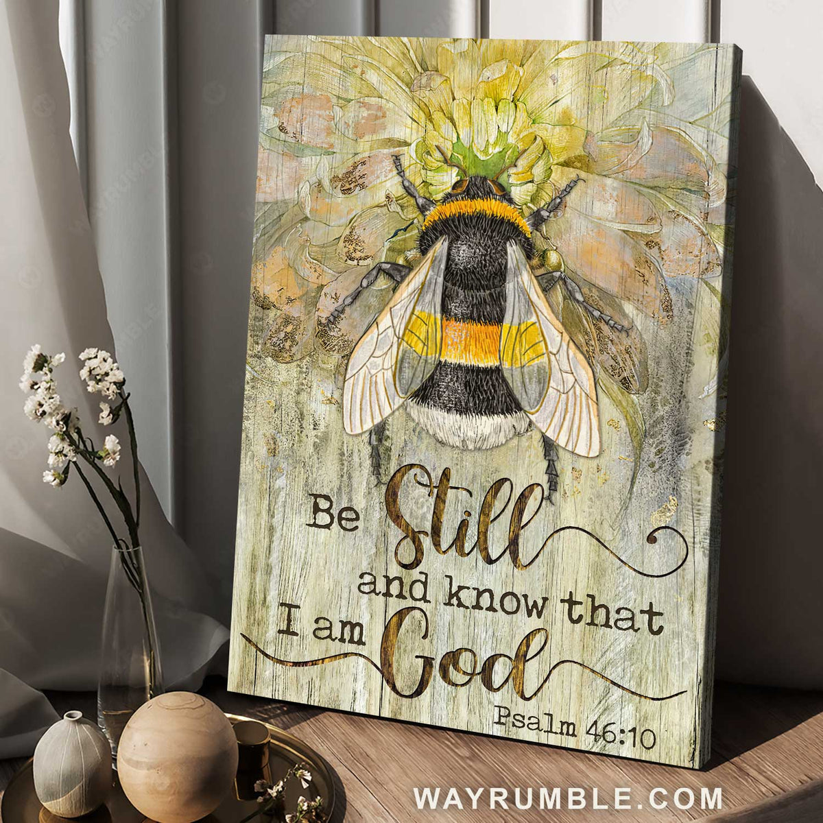 Stunning bee, Sweet flower, Be still and know that I am God - Jesus Portrait Canvas Prints, Christian Wall Art