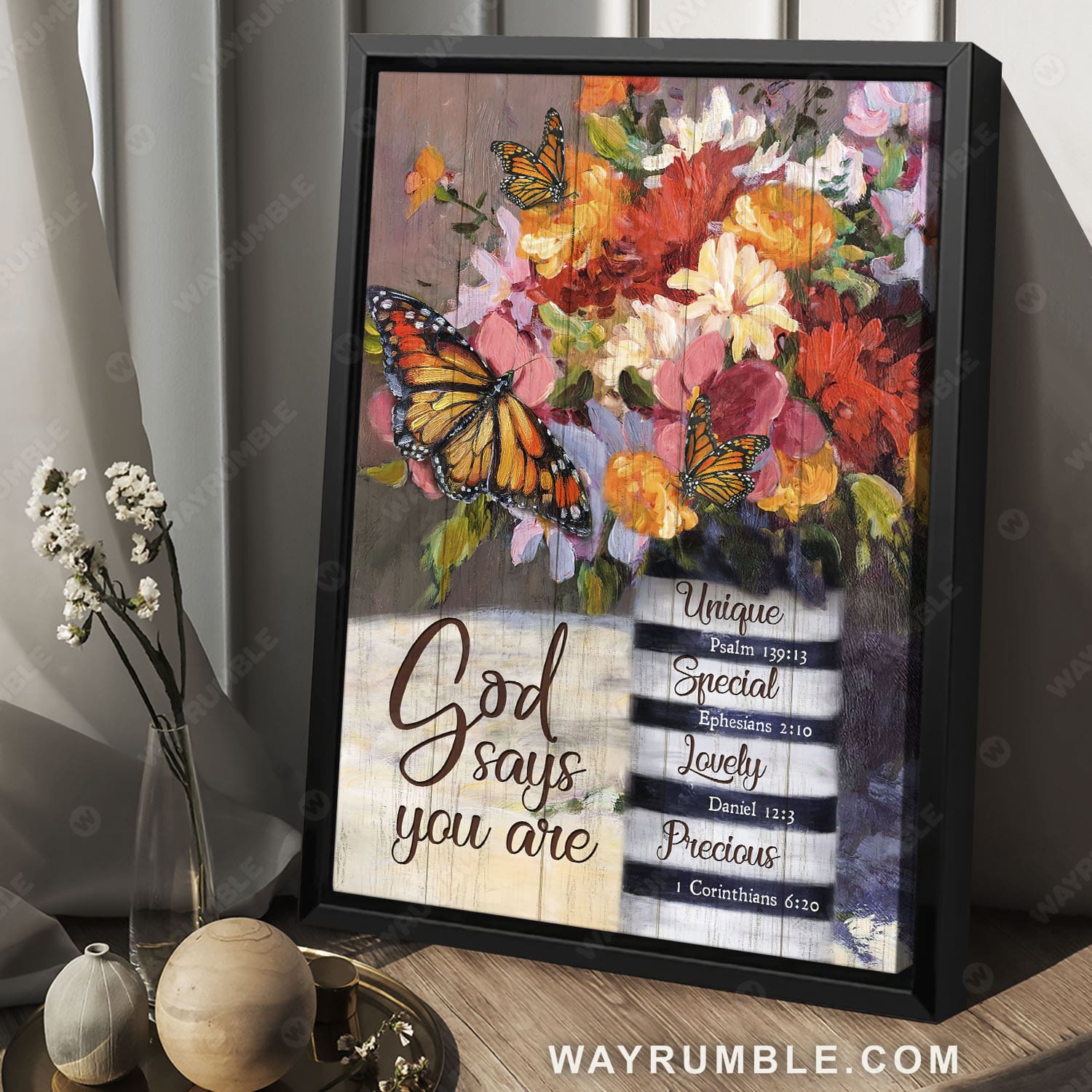 Flower drawing, Colorful painting, Orange butterfly, God says you are unique - Jesus Portrait Canvas Prints, Christian Wall Art