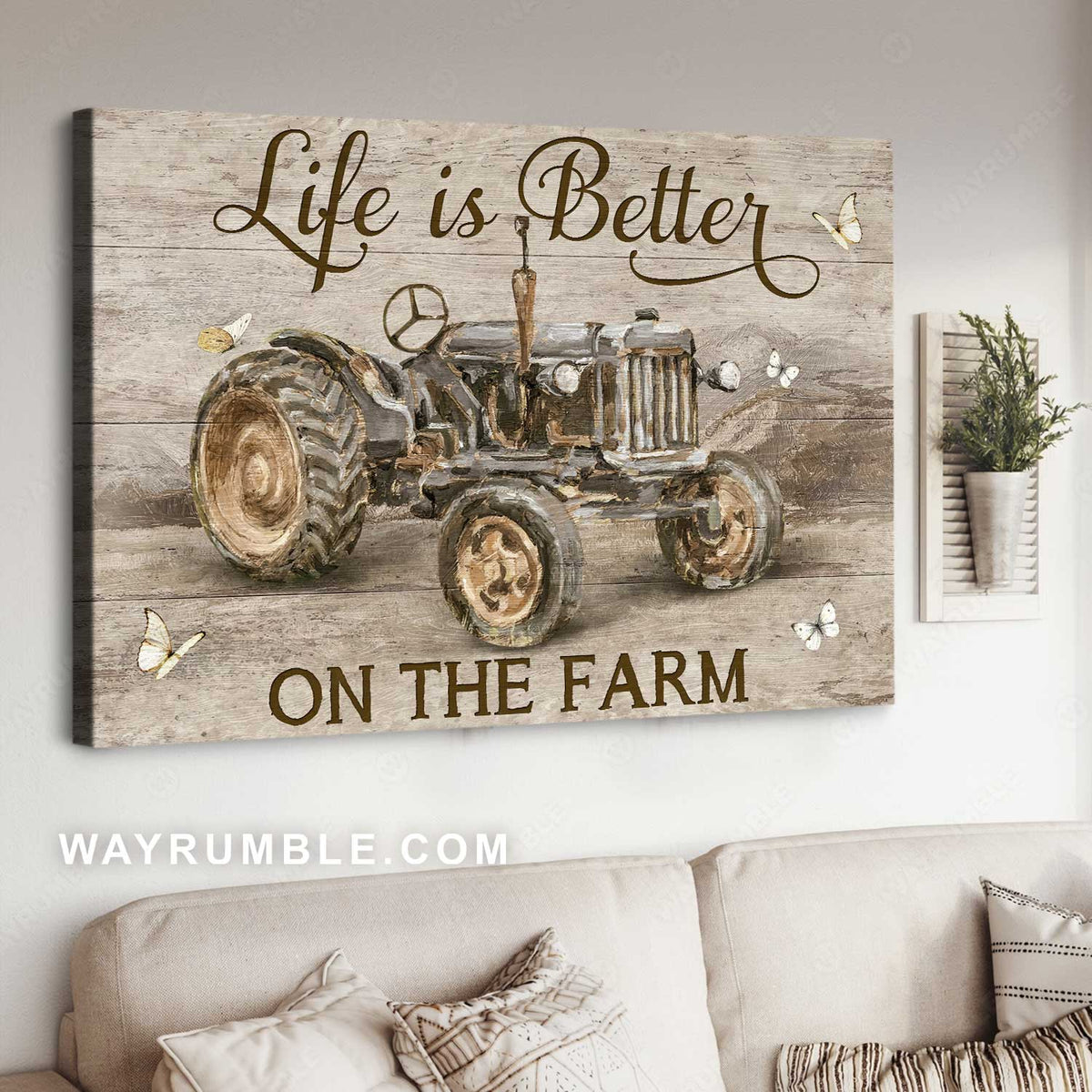 Antique tractor, Farm drawing, White butterfly, Life is better on the farm - Jesus Landscape Canvas Prints, Home Decor Wall Art