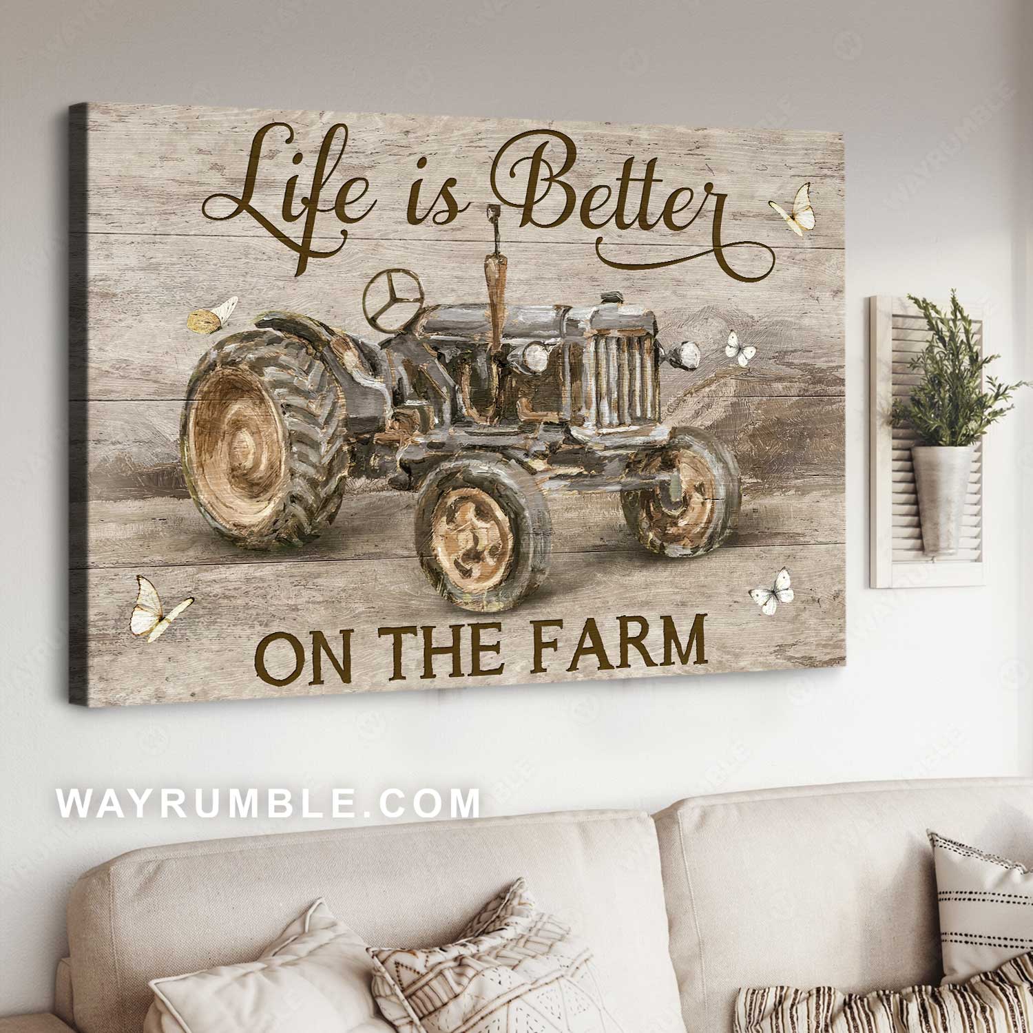 Antique tractor, Farm drawing, White butterfly, Life is better on the farm - Jesus Landscape Canvas Prints, Home Decor Wall Art