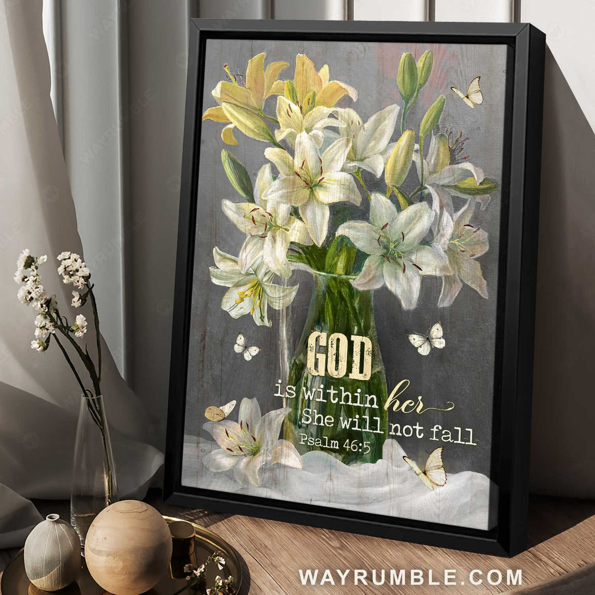 Stunning lily flower, Still life painting, God is within her - Jesus Portrait Canvas Prints, Christian Wall Art