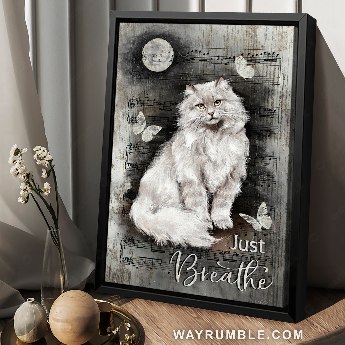 Gift for cat lover, Black and white painting, Full moon, Just breathe - Jesus Portrait Canvas Prints, Home Decor Wall Art