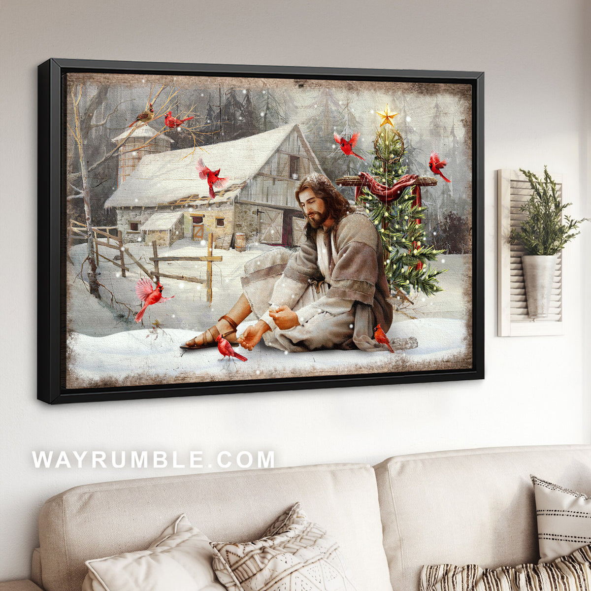 Happy Christ, Beautiful Christmas tree, Winter vibe, Merry Christmas - Jesus Landscape Canvas Prints, Home Decor Wall Art
