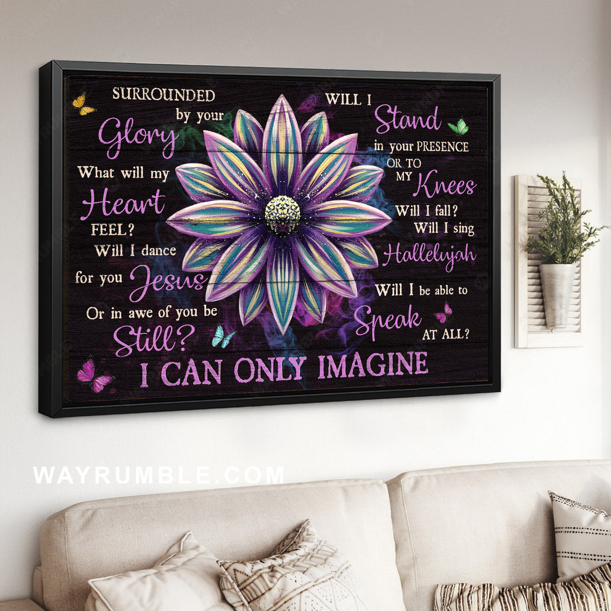 Purple flower drawing, Black background, I can only imagine - Jesus Landscape Canvas Prints, Home Decor Wall Art