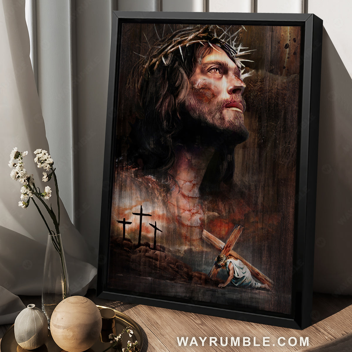 Life of Jesus, Jesus on the cross, Crown of thorn - Jesus Portrait Canvas Prints, Christian Wall Art