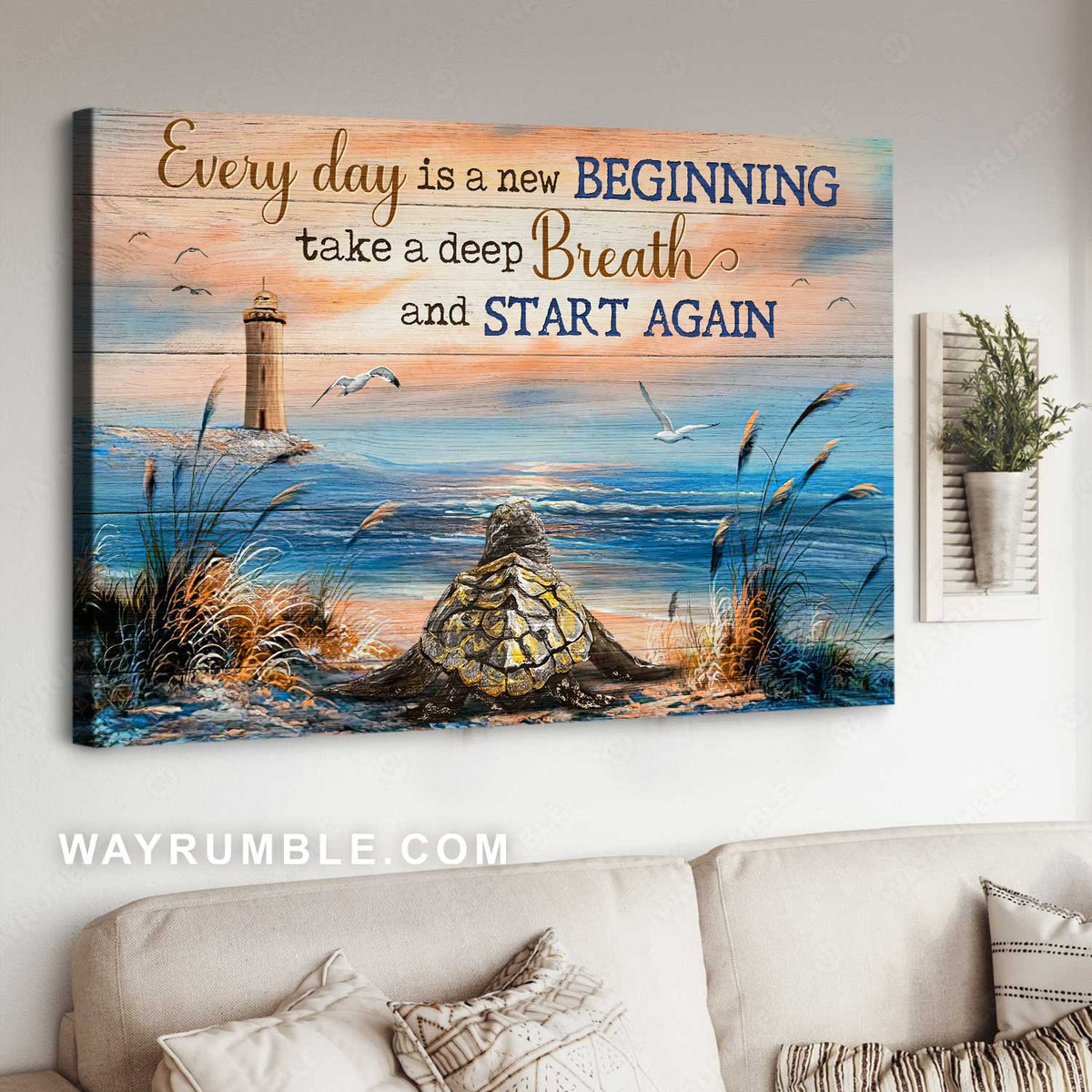 Beautiful blue beach, Sunset drawing, Sea turtle, Every day is a new beginning - Jesus Landscape Canvas Prints, Home Decor Wall Art