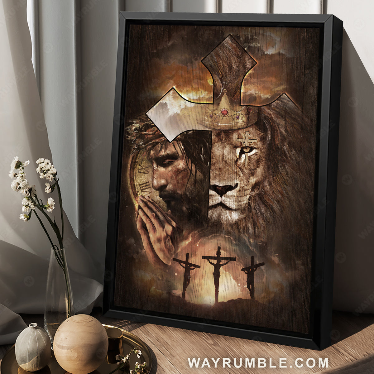 Lion of Judah, King of kings, Face of Jesus, Golden crown - Jesus Portrait Canvas Prints, Christian Wall Art