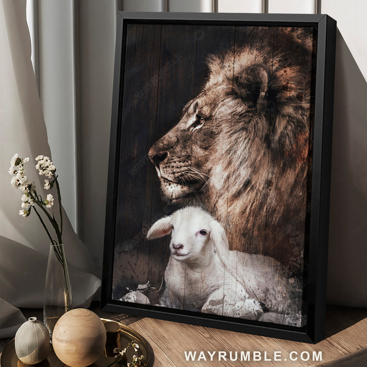 Amazing brown lion, Cute lamb painting, The passion of Jesus - Jesus Portrait Canvas Prints, Home Decor Wall Art