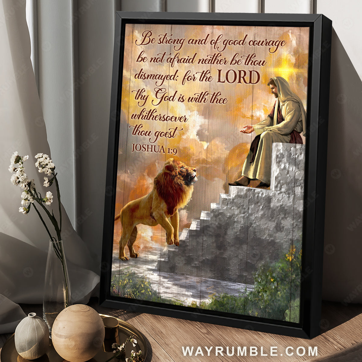 Stunning sky, Lion of Judah, Be strong and of good courage be not afraid - Jesus Portrait Canvas Prints, Christian Wall Art