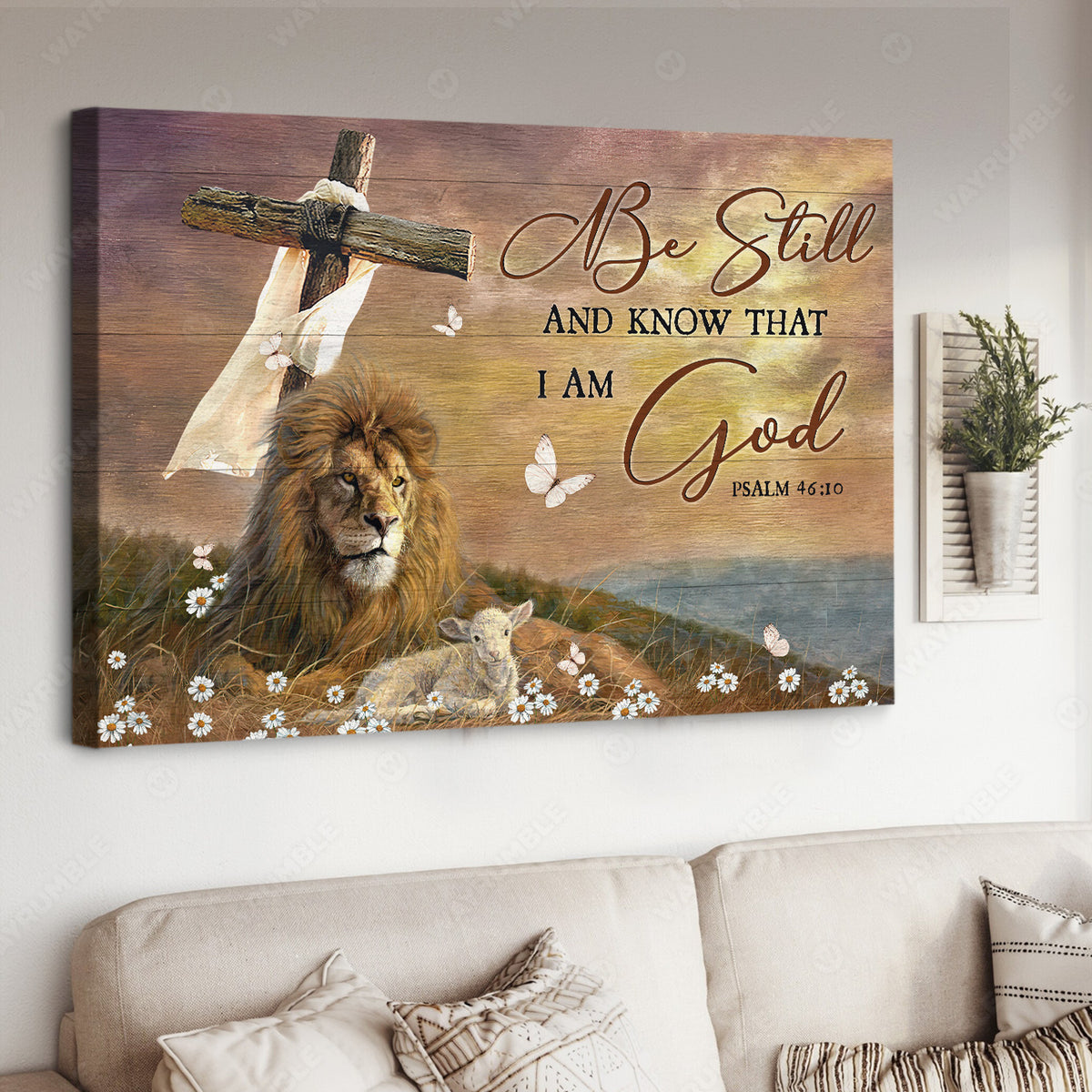 Lion of Judah, Lamb of God, Daisy field, Cross, Be still and know that I am God - Jesus Landscape Canvas Prints, Christian Wall Art