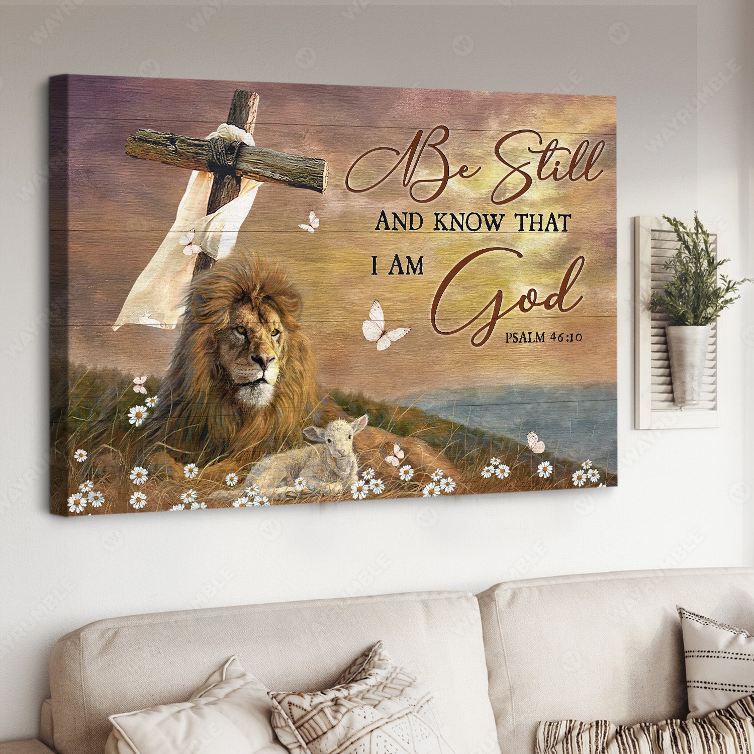 Lion of Judah, Lamb of God, Daisy field, Cross, Be still and know that I am God - Jesus Landscape Canvas Prints, Christian Wall Art