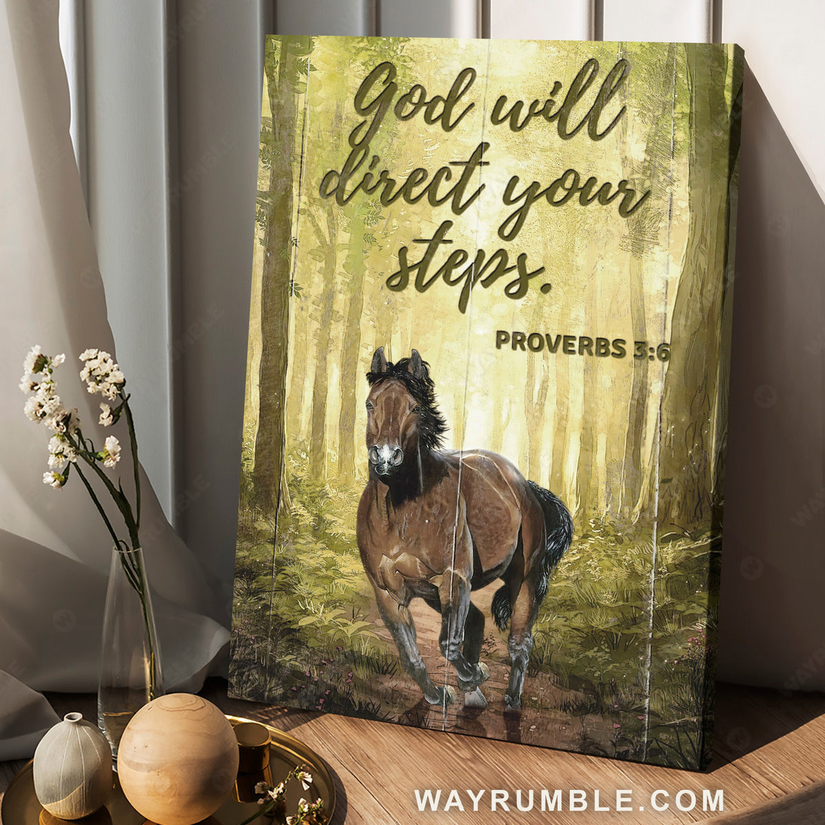 Running horse, Green forest, Meadow land, God will direct your steps - Jesus Portrait Canvas Prints, Christian Wall Art