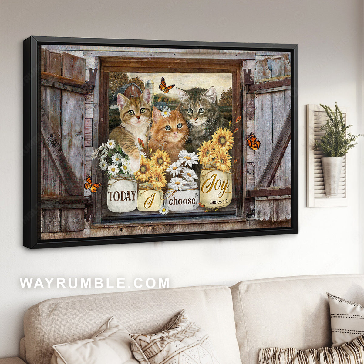 Pretty flower garden, Little cat, Wooden window, Today I choose joy - Jesus Landscape Canvas Prints, Christian Wall Art