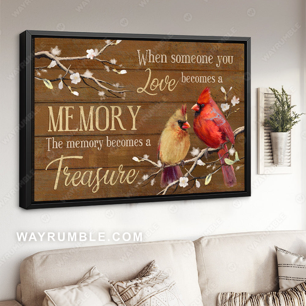 White peach blossom, Beautiful cardinal, The memory becomes a treasure - Jesus Landscape Canvas Prints, Christian Wall Art