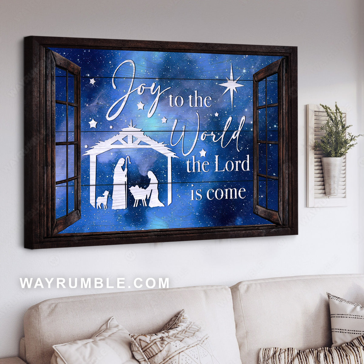 Blue night, Christmas is coming, Joy to the world, The Lord is come - Jesus Landscape Canvas Prints, Home Decor Wall Art