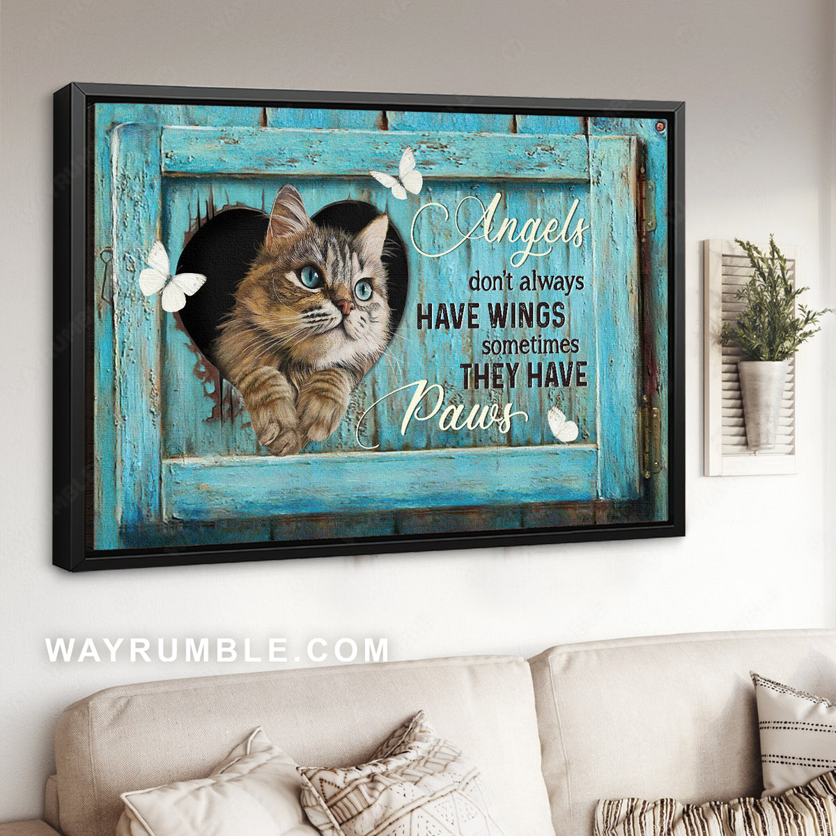 Little cat, White butterfly, Blue window, Angels don&#39;t always have wings - Jesus Landscape Canvas Prints, Christian Wall Art