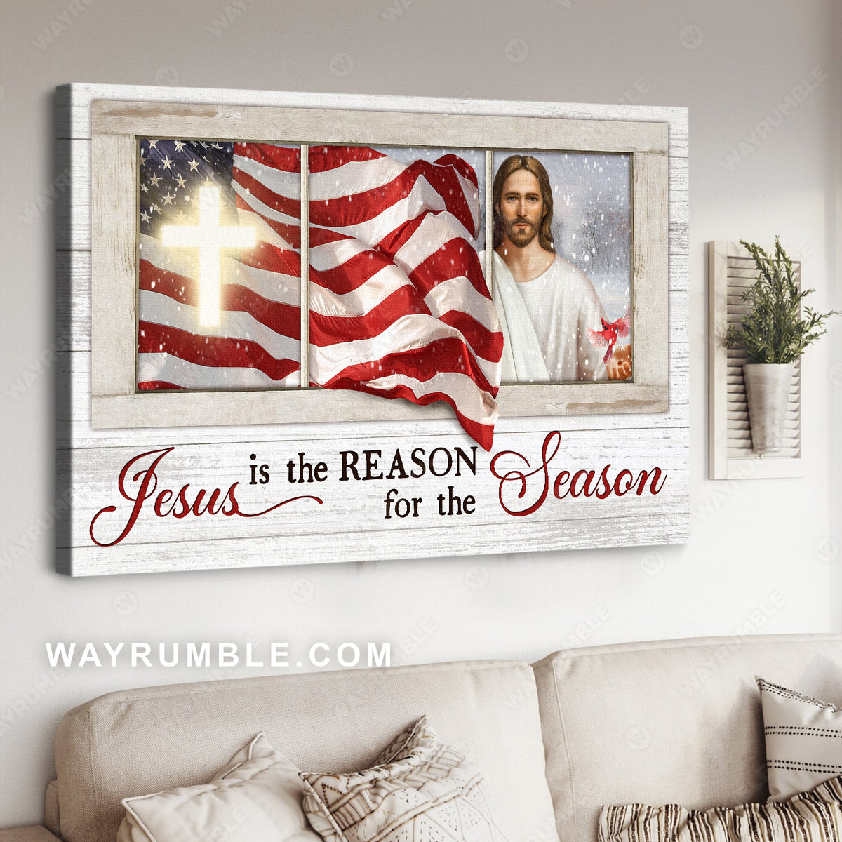 Light cross, Stunning US flag, Jesus painting, Jesus is the reason for the season - Jesus Landscape Canvas Prints, Home Decor Wall Art