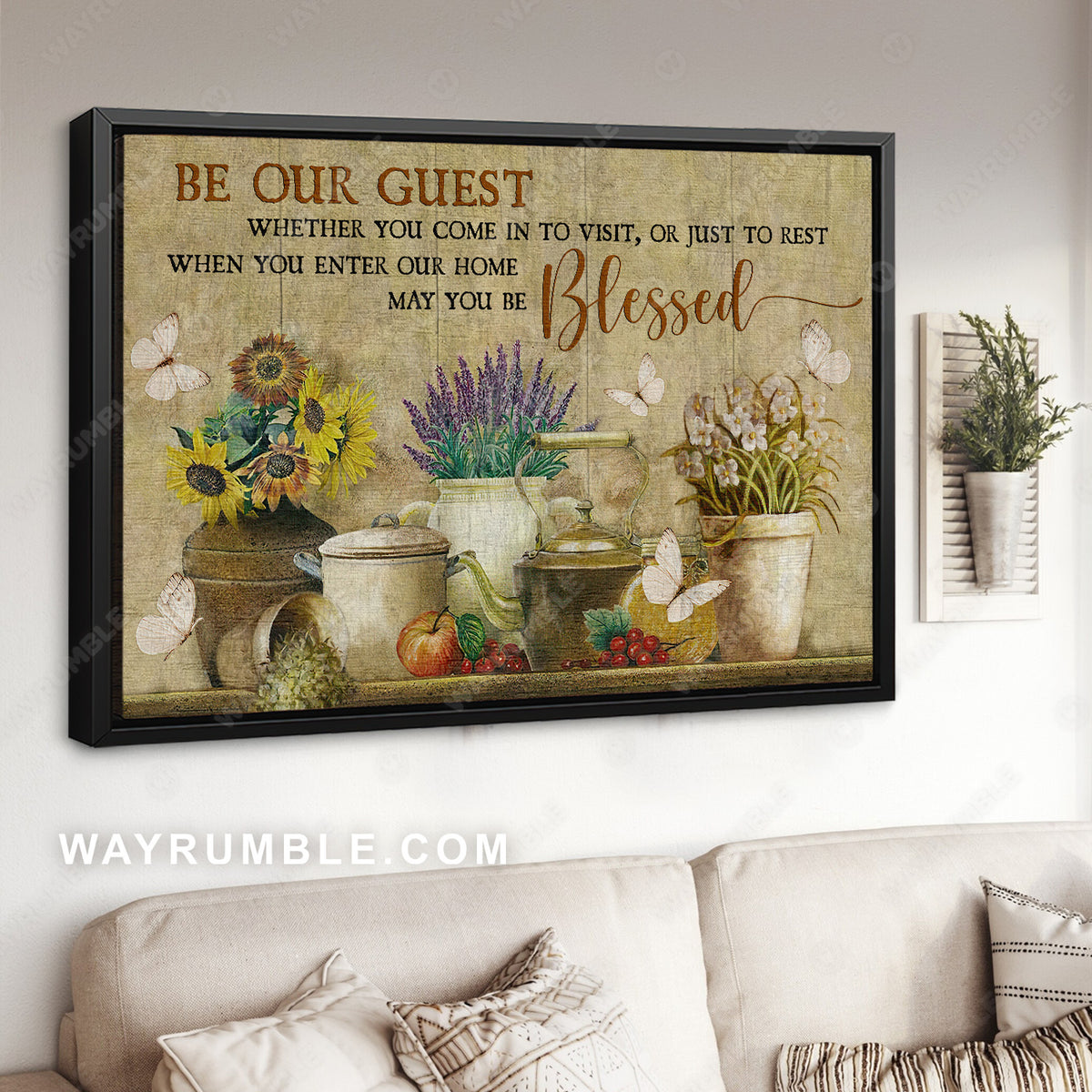 Vintage painting, Lavender vase, Kitchen drawing, Be our guest - Jesus Landscape Canvas Prints, Christian Wall Art