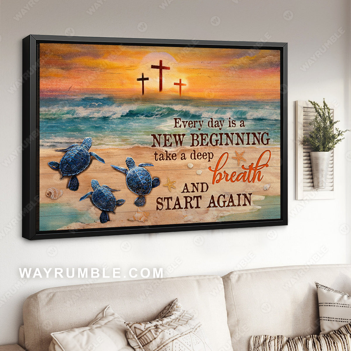 Little sea turtle, Pretty sunset, Deep ocean, Every day is a new beginning - Jesus Landscape Canvas Prints, Christian Wall Art