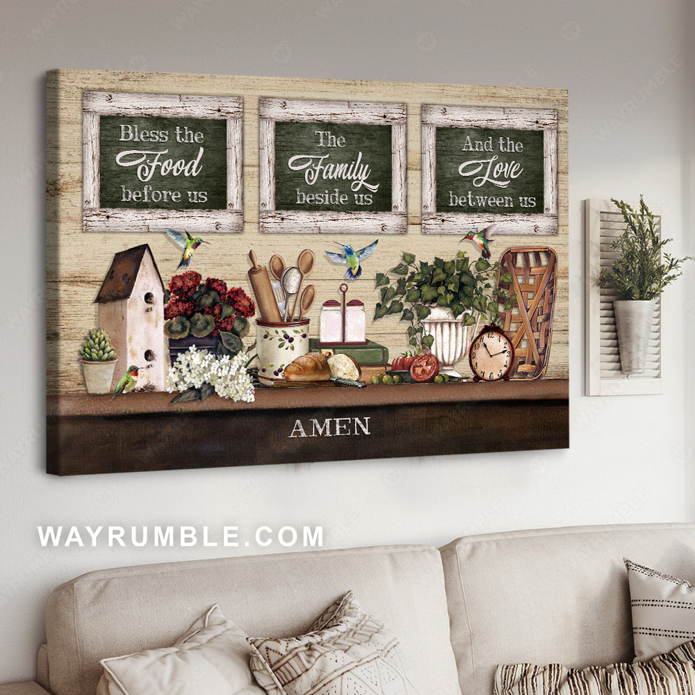 Sweet kitchen, Colorful hummingbird, Bless the food before us - Jesus Landscape Canvas Prints, Christian Wall Art