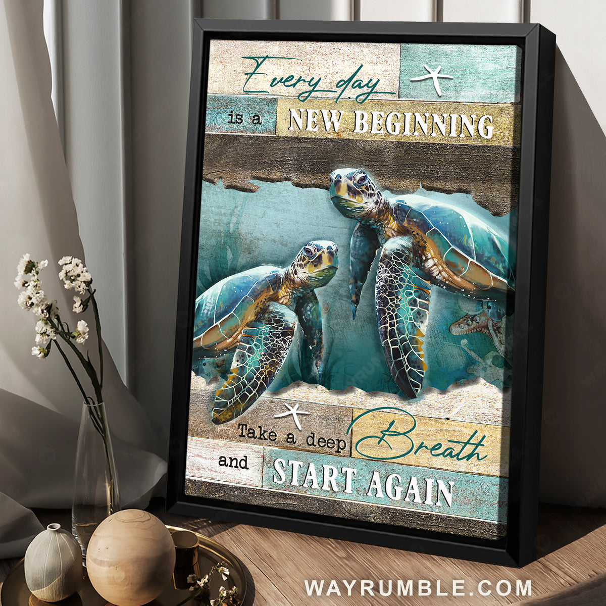 Amazing sea turtle, Deep ocean, White starfish, Every day is a new beginning - Jesus Portrait Canvas Prints, Christian Wall Art