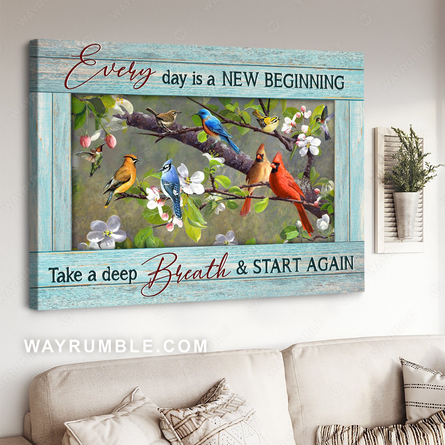 Colorful cardinal, Hummingbird drawing, Jasmine, Every day is a new beginning - Jesus Landscape Canvas Prints, Christian Wall Art