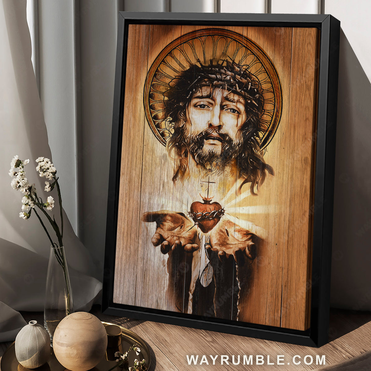 Amazing heart, Beautiful Jesus face, Stunning crown of thorn - Jesus Portrait Canvas Prints, Home Decor Wall Art