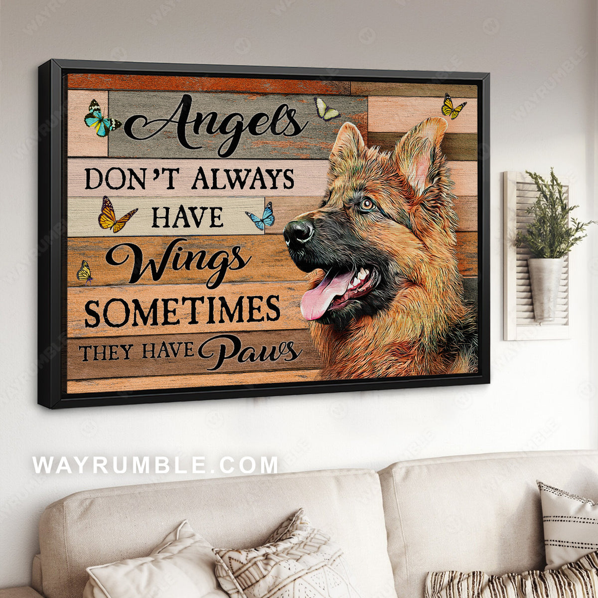 Watercolor German shepherd, Colorful butterfly, Angels don&#39;t always have wings - Jesus Landscape Canvas Prints, Christian Wall Art