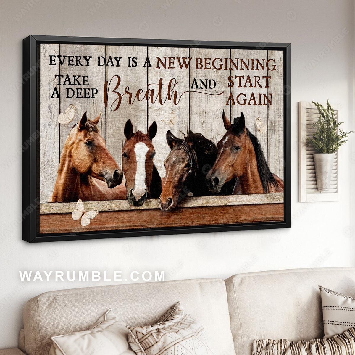 Brown horses, White butterfly, Jesus symbol, Every day is a new beginning - Jesus Landscape Canvas Prints, Christian Wall Art