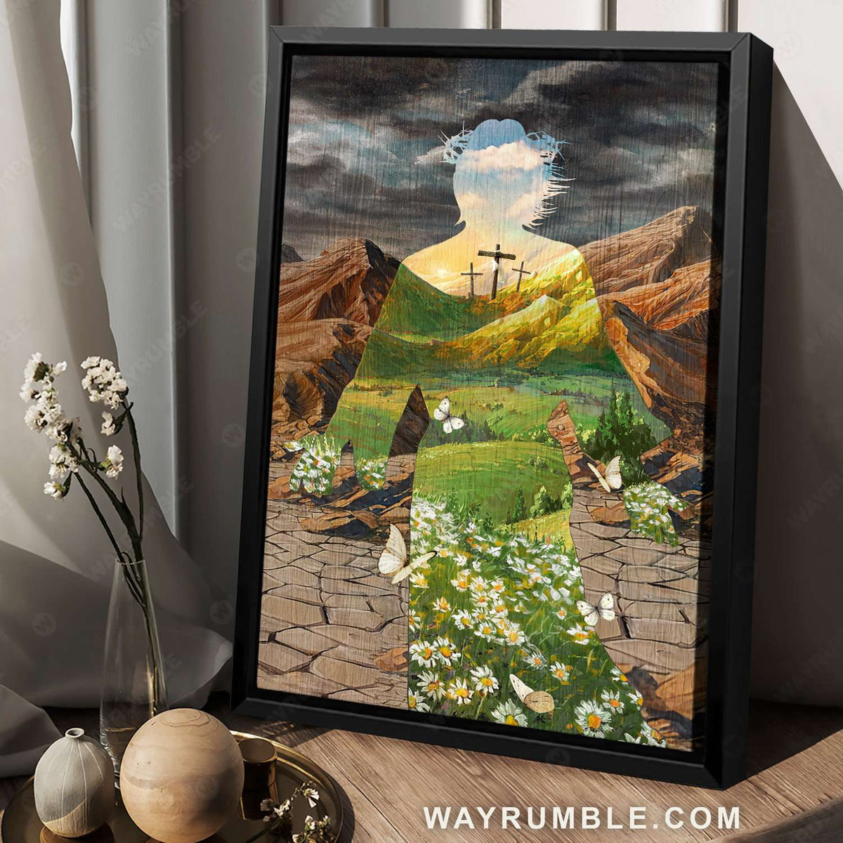 Rocky mountain painting, Sunflower God, The old rugged cross - Jesus Portrait Canvas Prints, Christian Wall Art