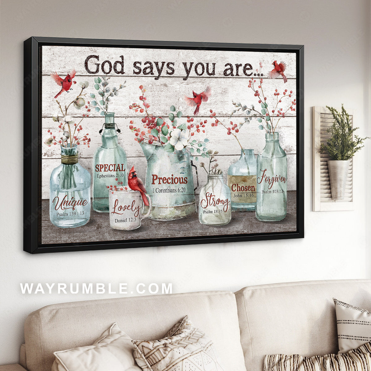 Baby flower, Cardinal painting, Crystal vase, God says you are - Jesus Landscape Canvas Prints, Christian Wall Art