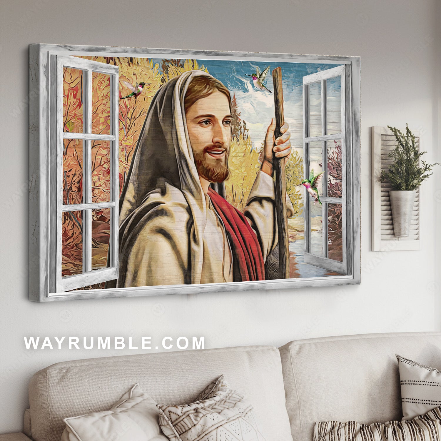 Watercolor Jesus artwork, Cute hummingbird, The passion of Jesus - Jesus Landscape Canvas Prints, Home Decor Wall Art