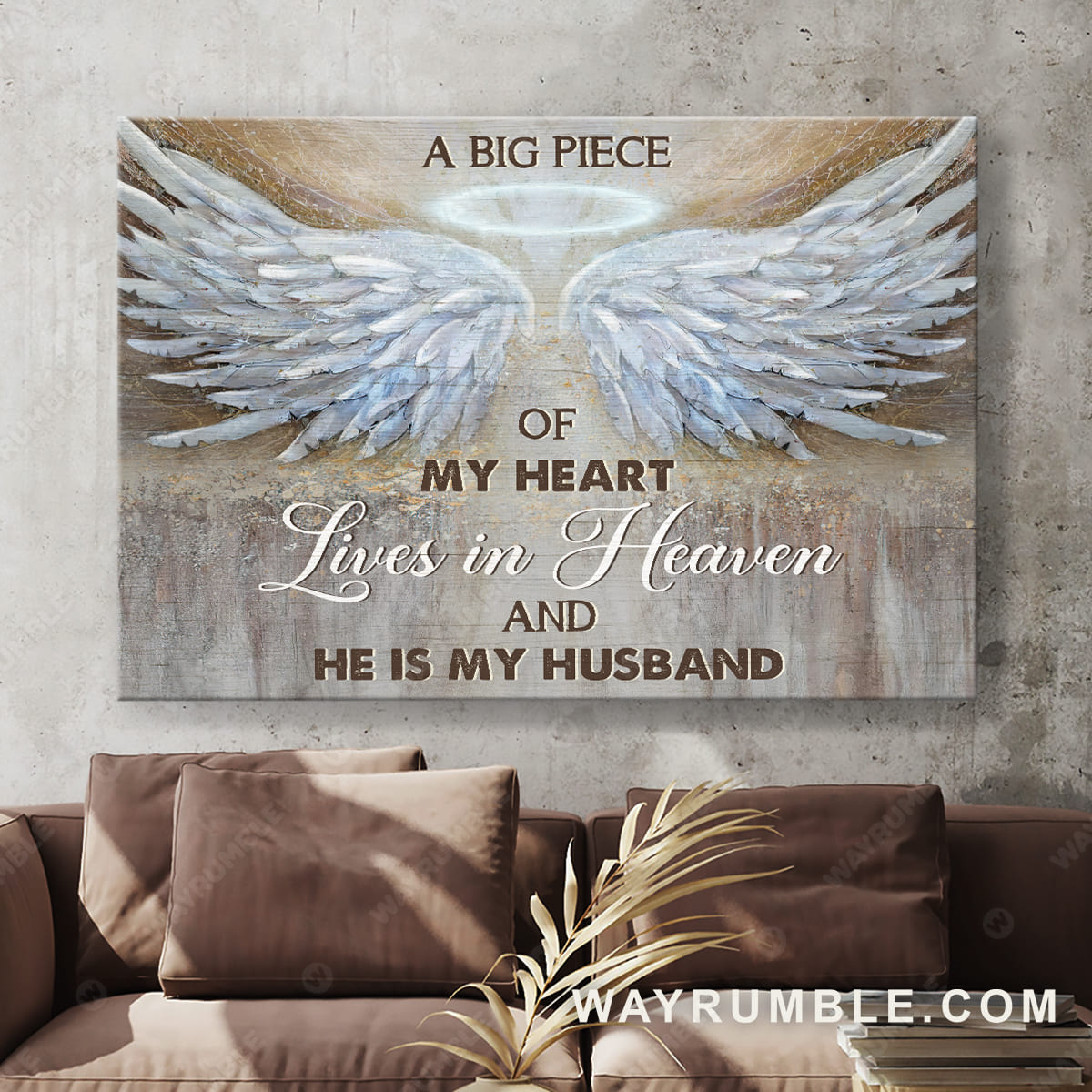 White angel wings, Infinite halo, A big piece of my heart lives in heaven - Heaven Landscape Canvas Prints, Wall Art