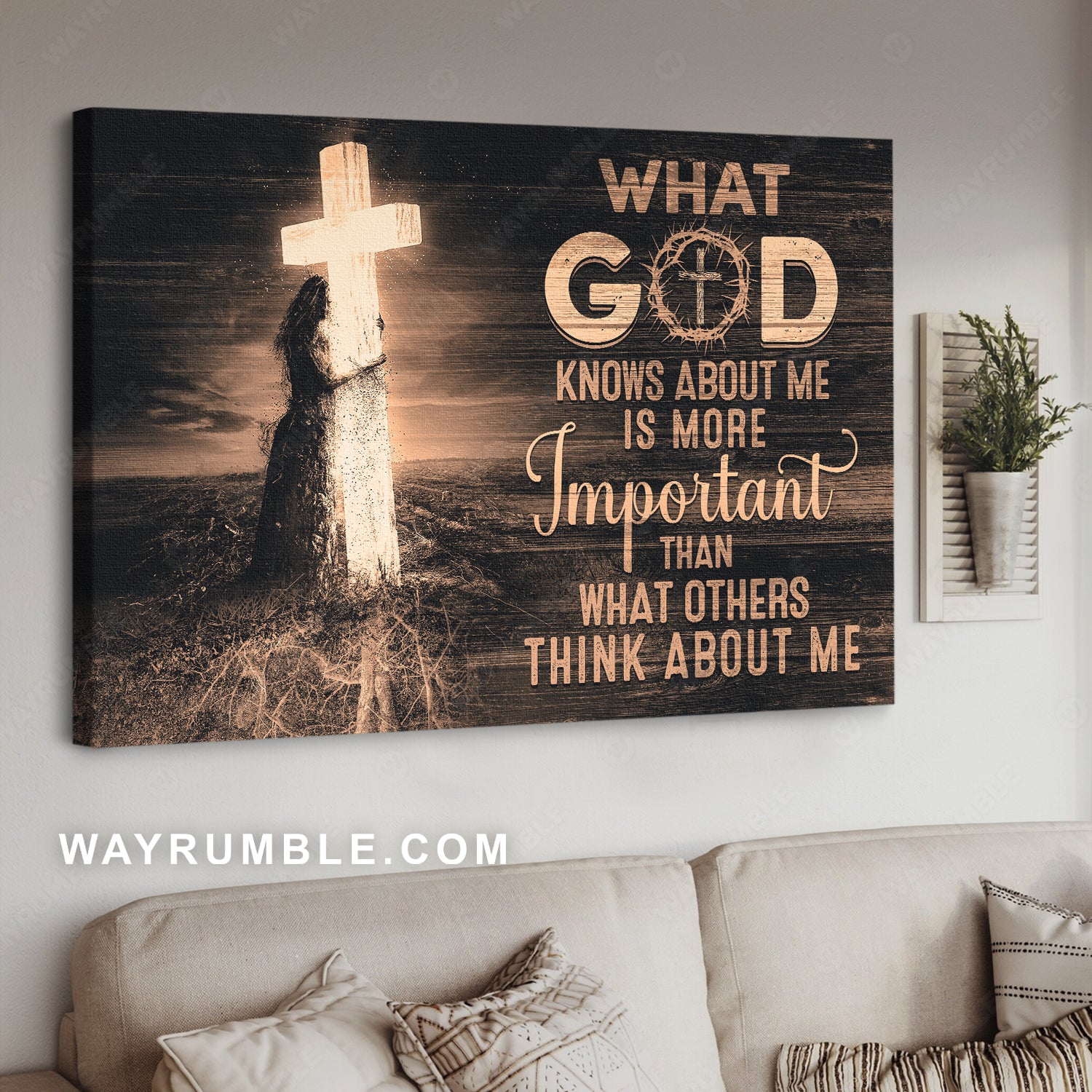 Stunning cross, Girl drawing, What God knows about me is more important - Jesus Landscape Canvas Prints, Christian Wall Art