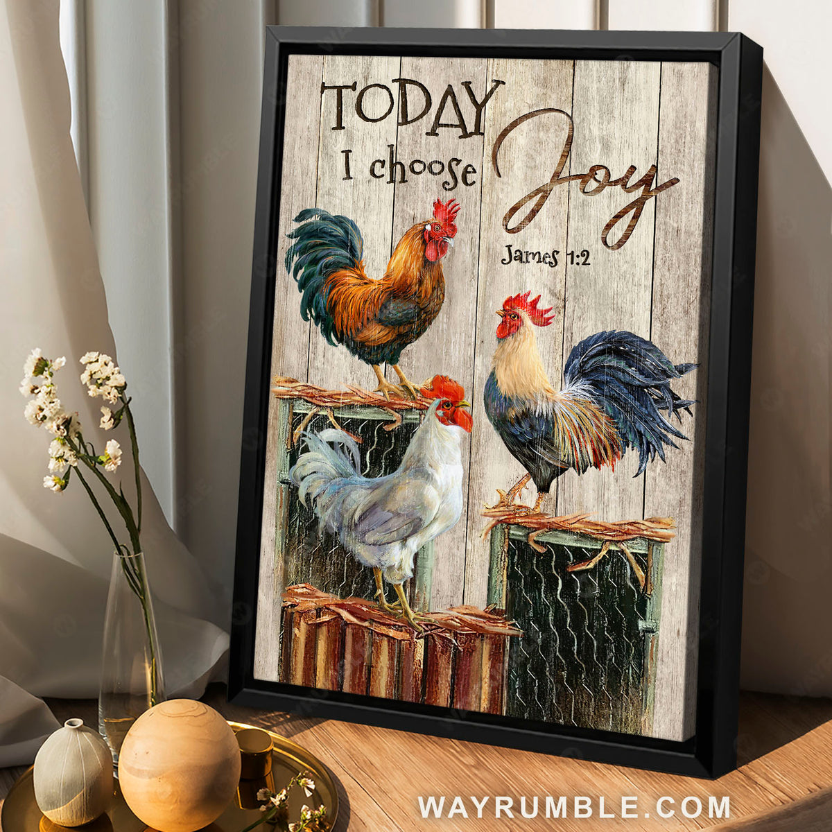 Amazing rooster, Peace farm, Chicken painting, Today I choose joy - Jesus Portrait Canvas Prints, Wall Art