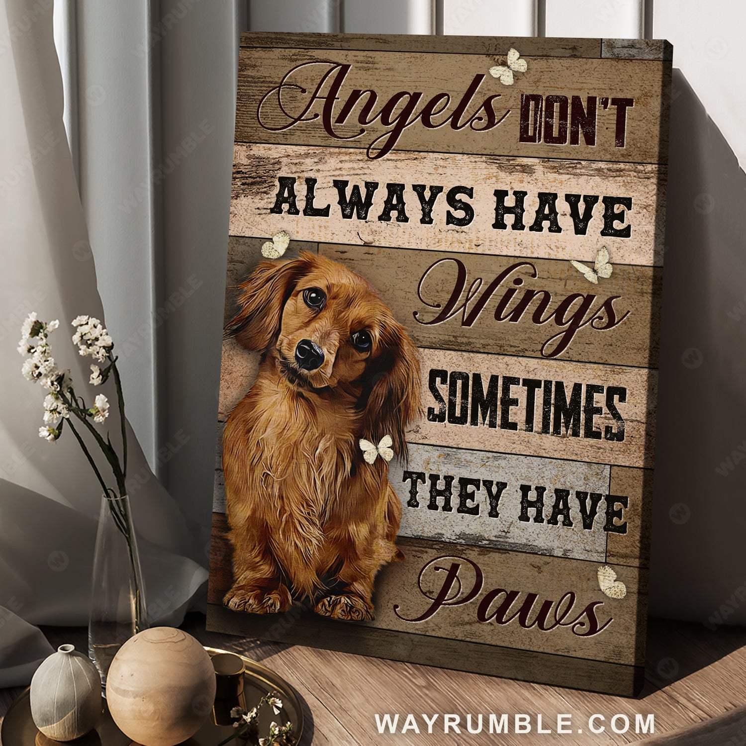 Little Dachshund, Pretty butterfly, Angels don't always have wings - Jesus Portrait Canvas Prints, Christian Wall Art