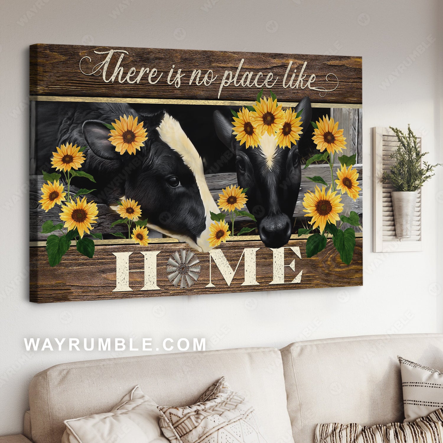 Black cow, Sunflower garden, Windmill, There is no place like home - Jesus Landscape Canvas Prints, Christian Wall Art