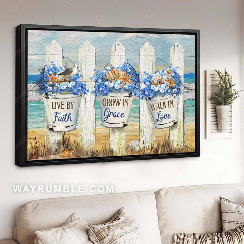 Baby flower, Beach drawing, White fence, Live by faith - Jesus Landscape Canvas Prints, Christian Wall Art