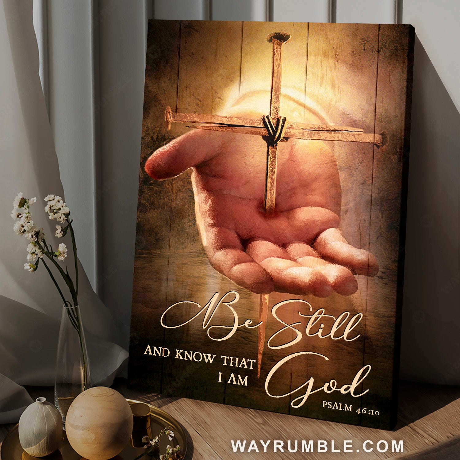 Stunning cross, Jesus's hand painting, Be still and know that I am God - Jesus Portrait Canvas Prints, Christian Wall Art