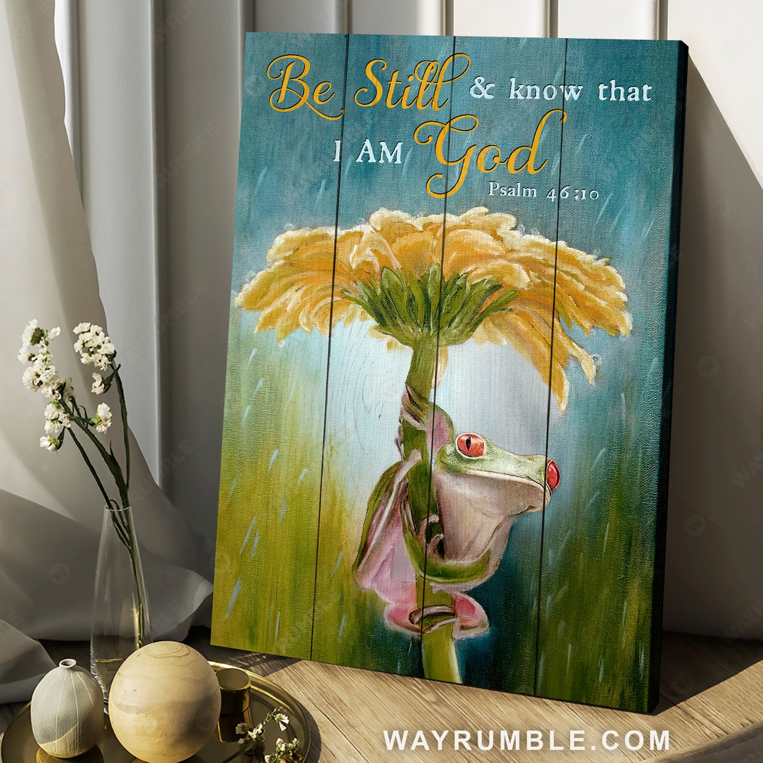 Watercolor yellow flower, Little frog, Rainy day, Be still and know I am God - Jesus Portrait Canvas Prints, Home Decor Wall Art
