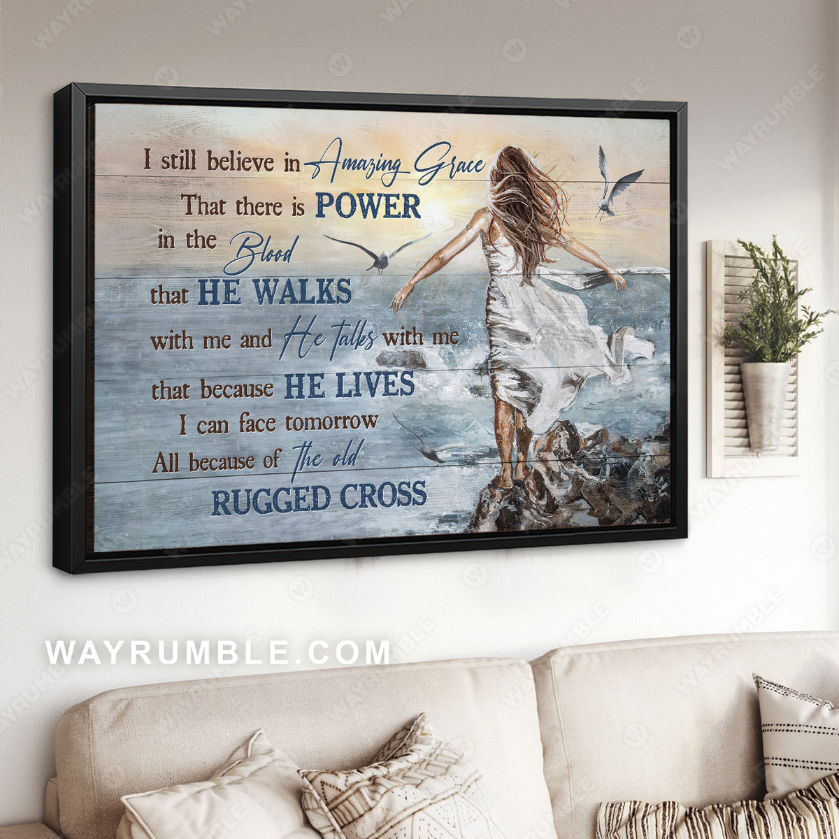 Pretty girl, Stunning ocean, Seagull painting, I still believe in amazing grace - Jesus Landscape Canvas Prints, Home Decor Wall Art