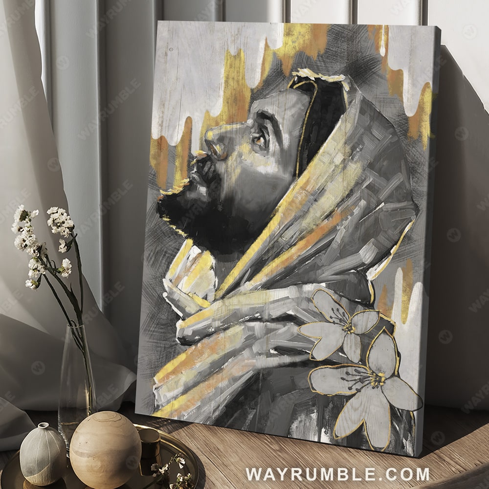 Watercolor painting, Jesus drawing, Lily flower symbol - Jesus Portrait Canvas Prints, Christian Wall Art