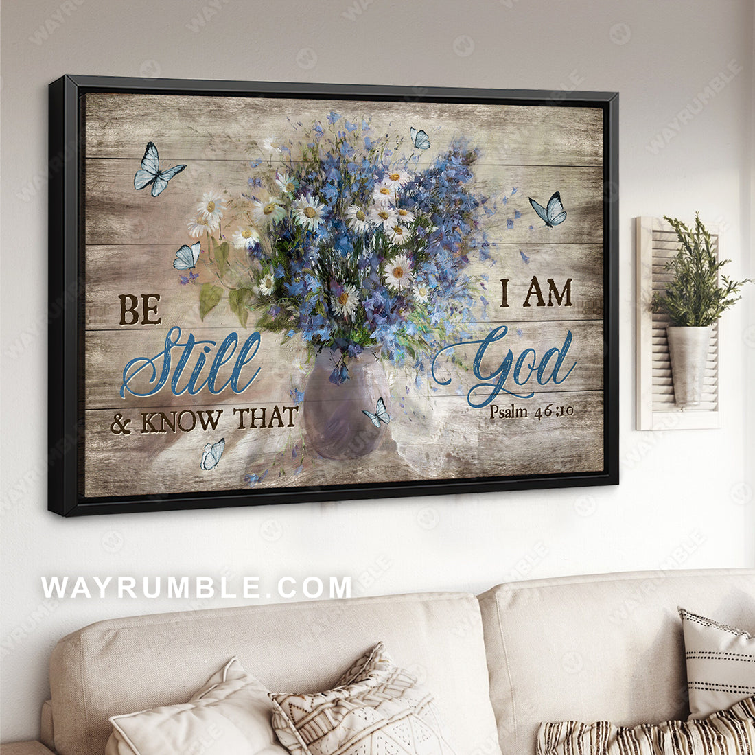 Vintage flower, Still life painting, Butterfly, Be still and know that I am God - Jesus Landscape Canvas Prints, Christian Wall Art