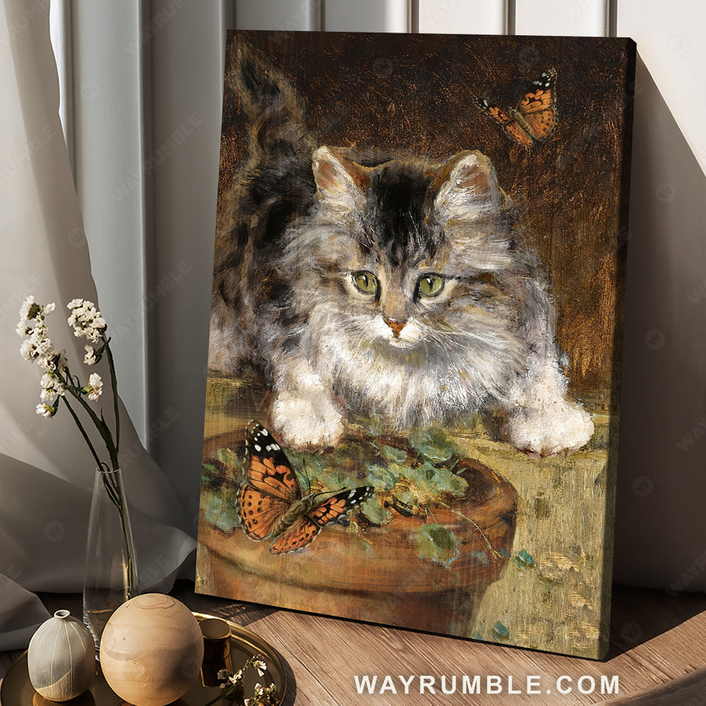 Watercolor cat, Butterfly painting, Gift for cat lover - Jesus Portrait Canvas Prints, Christian Wall Art