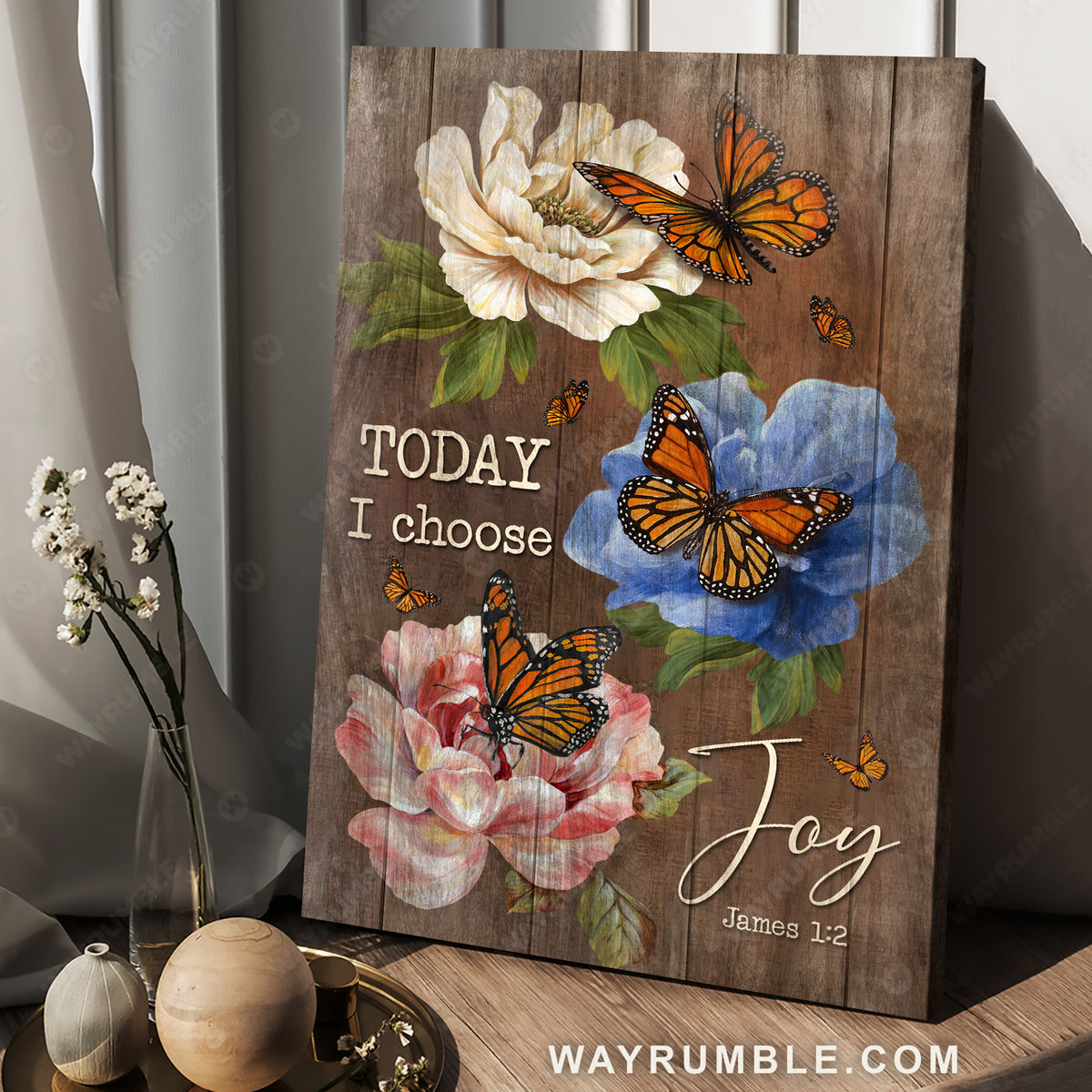 Monarch butterfly, Colorful camellia, Sweet garden, Today I choose joy - Jesus Portrait Canvas Prints, Christian Wall Art