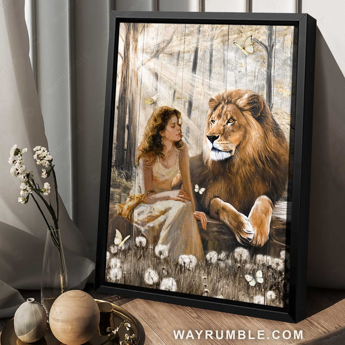 Lion of Judah, Pretty girl, Dandelion field, Sunny day - Jesus Portrait Canvas Prints, Home Decor Wall Art