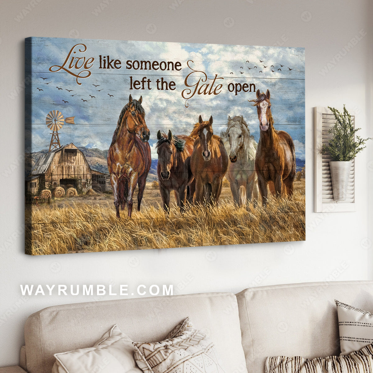 Wild horse drawing, Rice field, Blue sky, Live like someone - Jesus Landscape Canvas Prints, Christian Wall Art