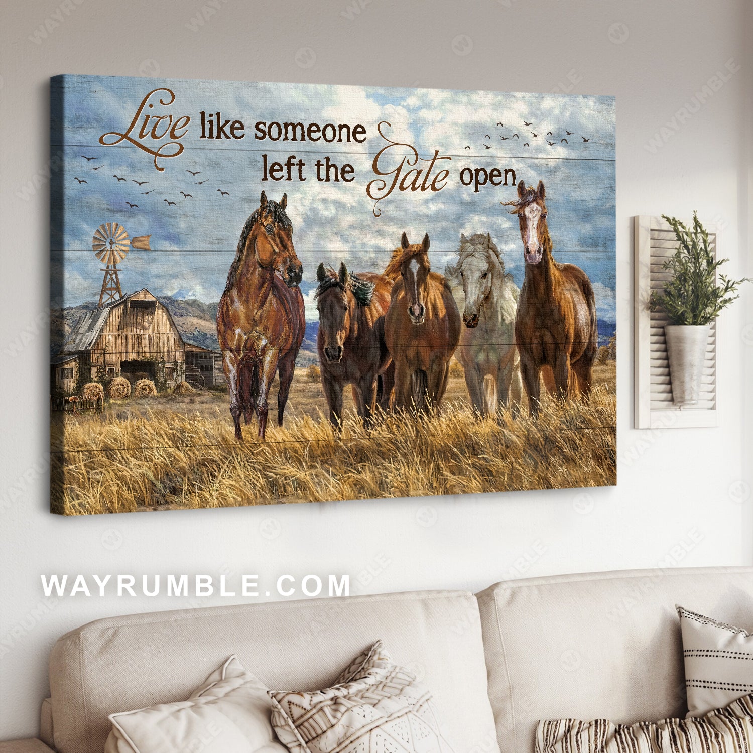 Wild horse drawing, Rice field, Blue sky, Live like someone - Jesus Landscape Canvas Prints, Christian Wall Art