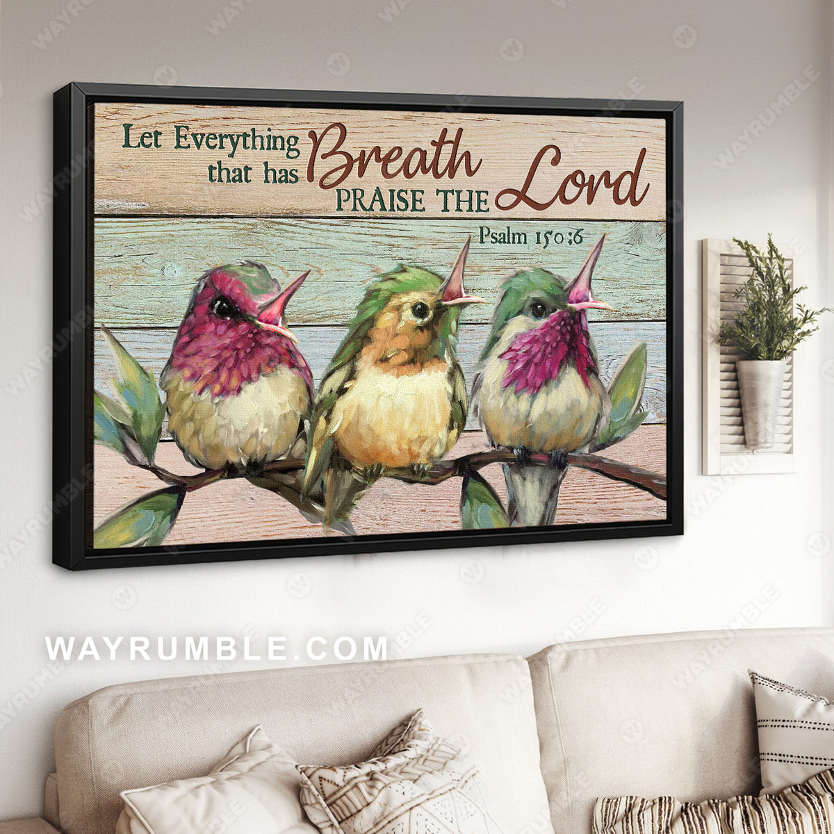 Watercolor hummingbird, Spring painting, Let everything that has breath - Jesus Landscape Canvas Prints, Wall Art