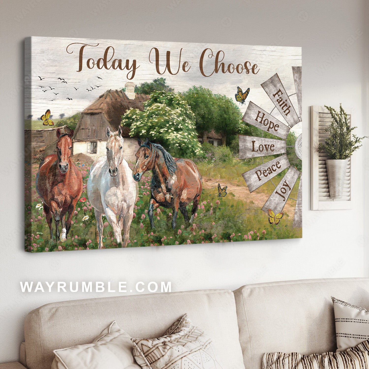 Beautiful countryside, Dream horses, Windmill, Today we choose joy - Jesus Landscape Canvas Prints, Christian Wall Art